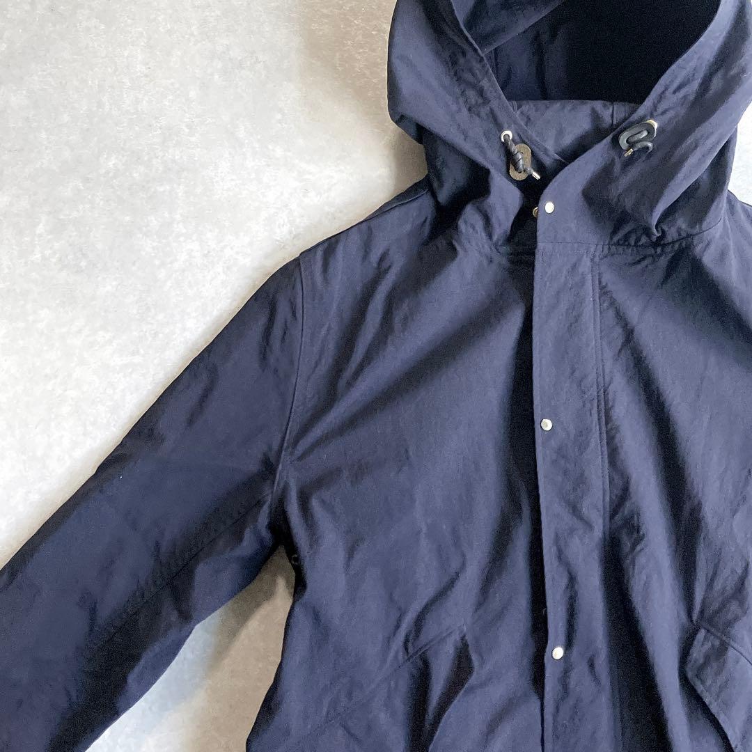 美品 オーシバル 軽量ナイロンモッズコート フードブルゾン 紺 ドローコード