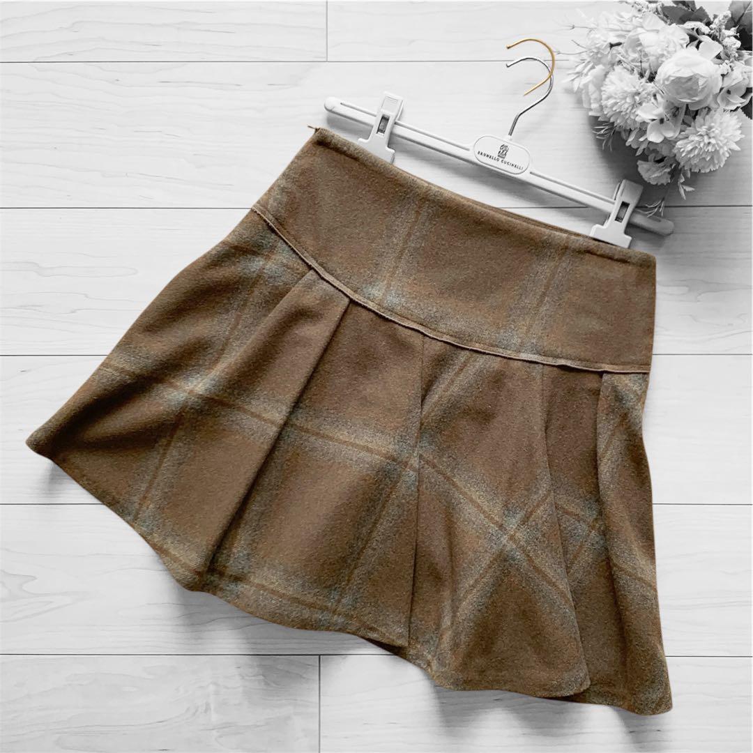 Brunello Cucinelli 厚手 オータムチェックのひざ上フレア