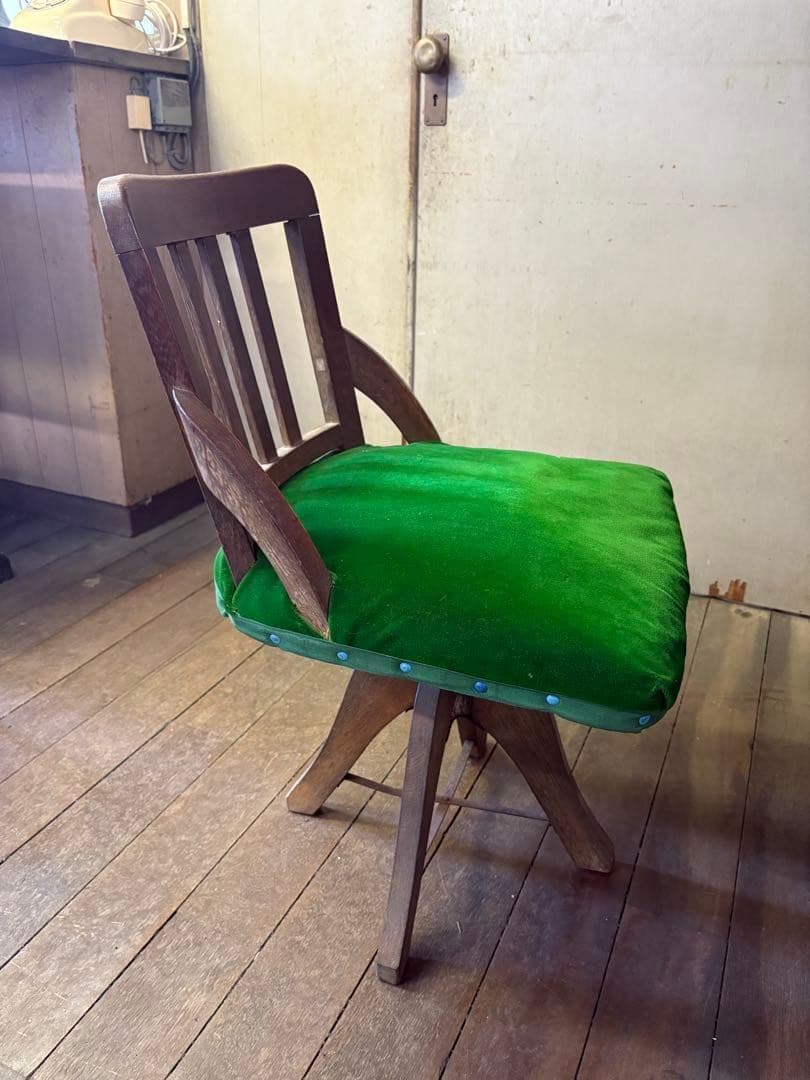 かんかん　ドクターチェア　昭和100年　アンティーク　回転椅子　木製イス