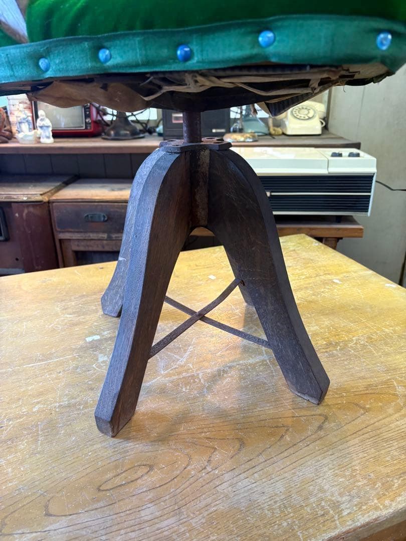 かんかん　ドクターチェア　昭和100年　アンティーク　回転椅子　木製イス