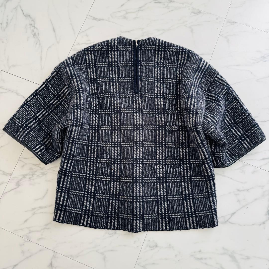 drawer 12G グレンチェック ニット レザートリム チェック ネイビー