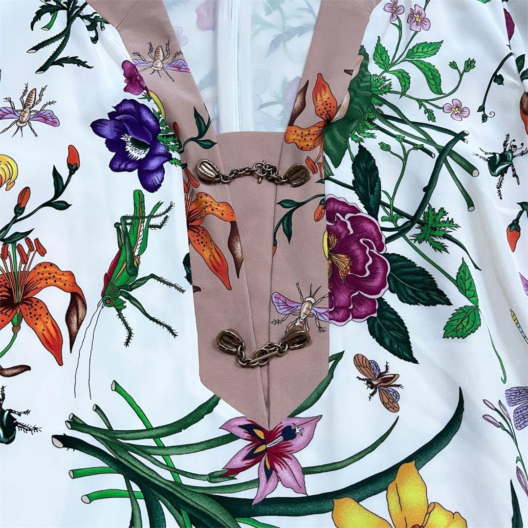 グッチGUCCI フローラ 50周年記念 ホースビット花シルクワンピース 38