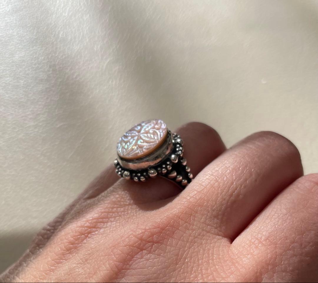 Stephen Dweck 彫りマザーオブパール 遊色が美しい存在感リング11号