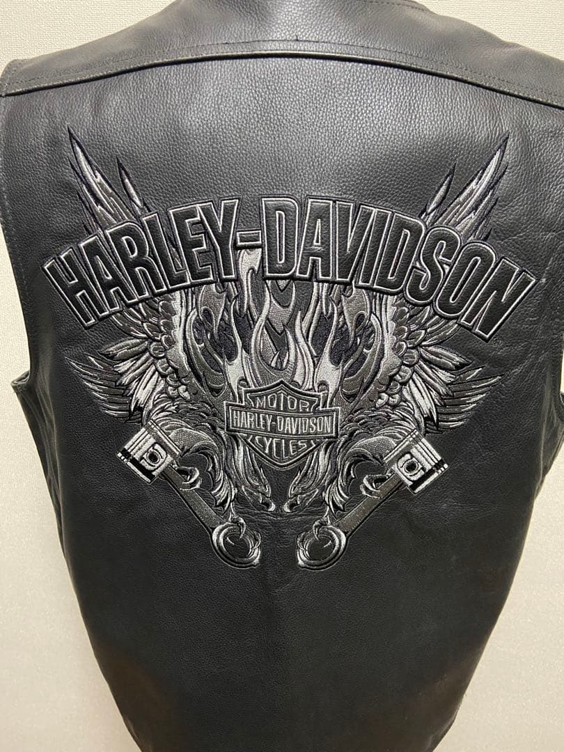Harley-Davidson Leather Vest 背中刺繍 2XL 黒