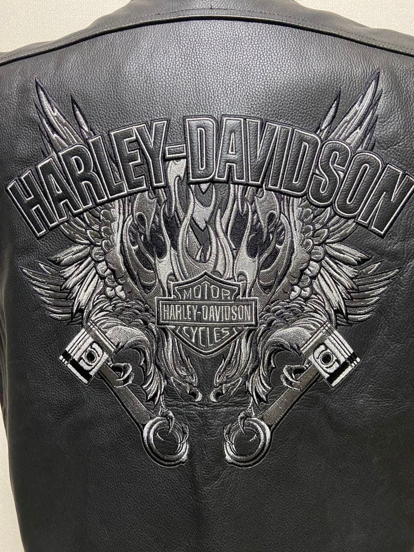 Harley-Davidson Leather Vest 背中刺繍 2XL 黒