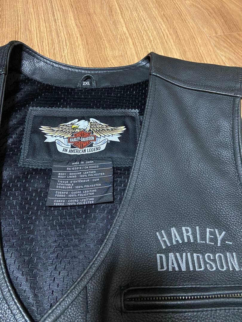 Harley-Davidson Leather Vest 背中刺繍 2XL 黒