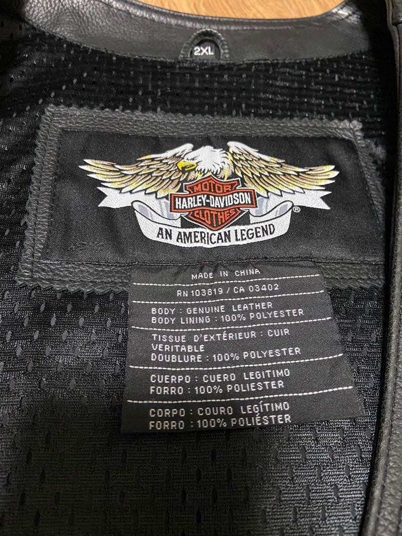 Harley-Davidson Leather Vest 背中刺繍 2XL 黒