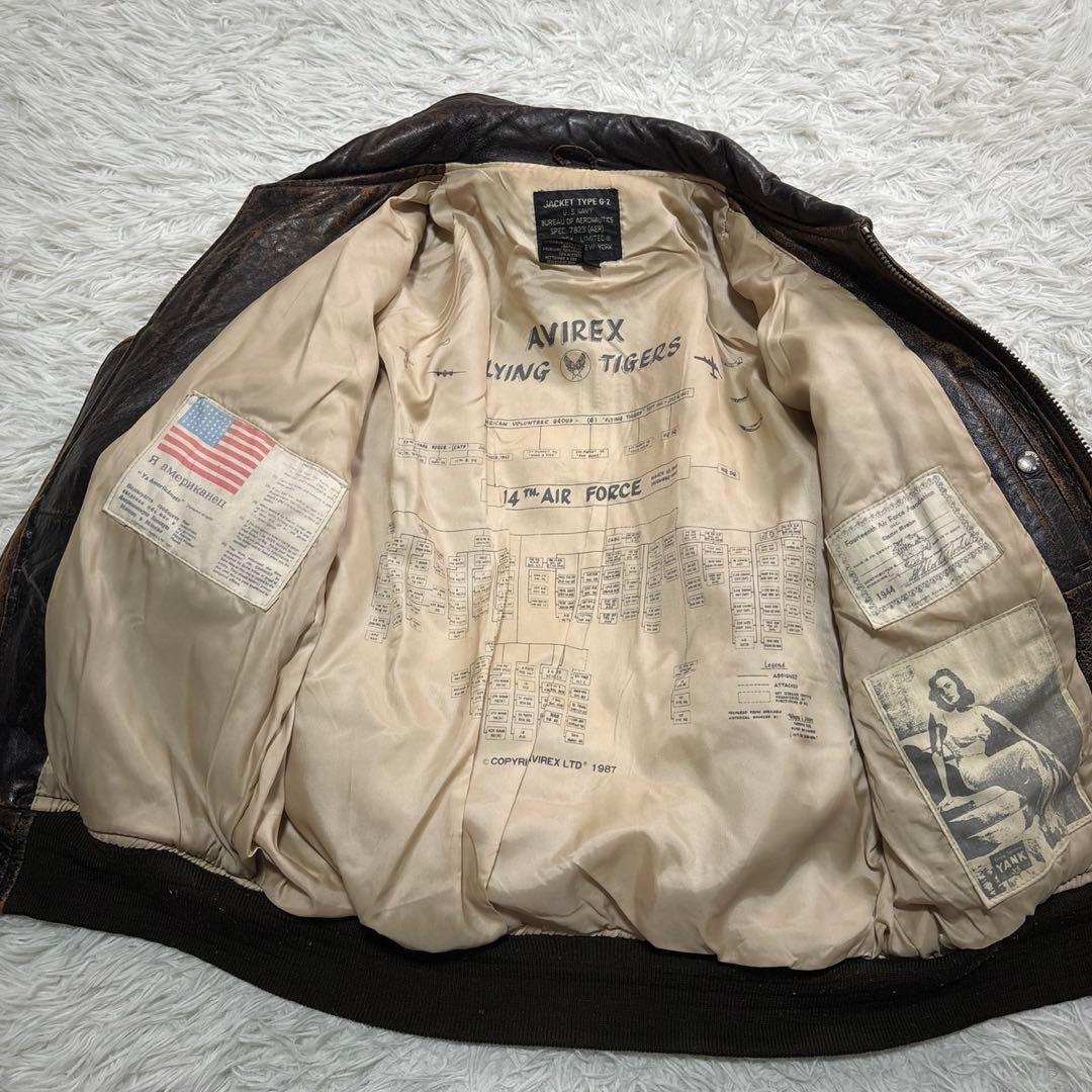 希少✨AVIREX 80s G-2 レザーフライトジャケット ダメージ加工 総柄