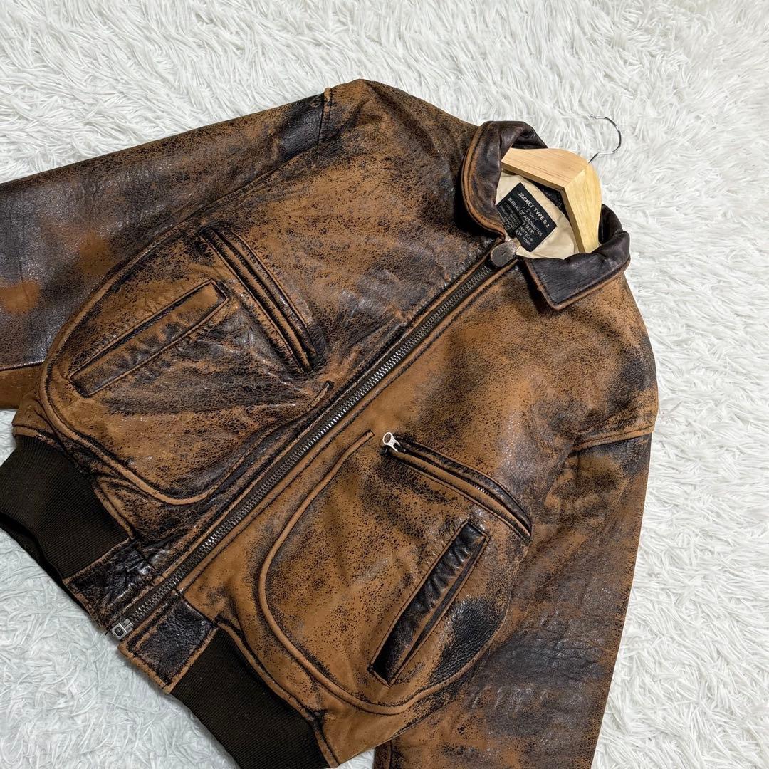 希少✨AVIREX 80s G-2 レザーフライトジャケット ダメージ加工 総柄