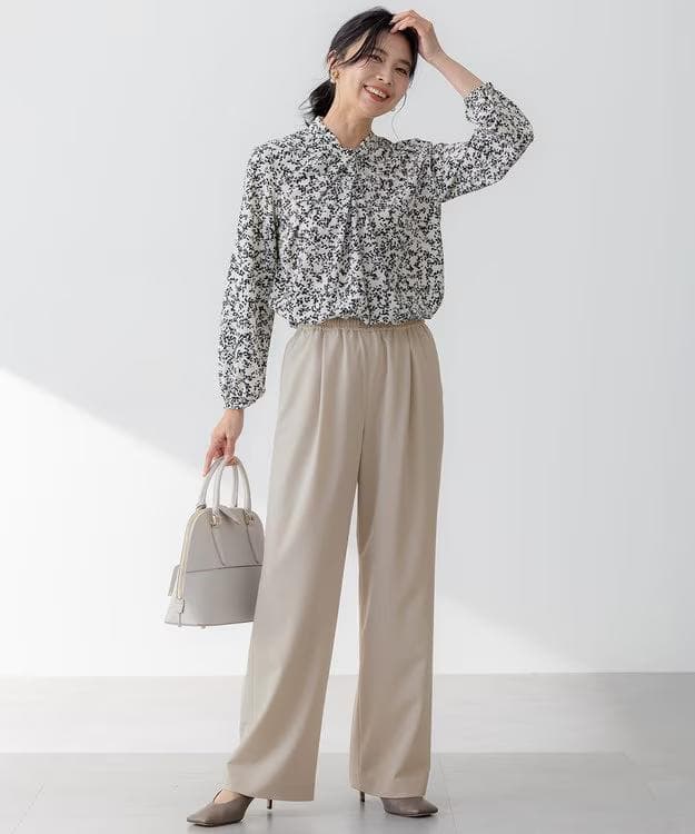 新品タグ付　2025SS 　23区　【洗える】シャドーリーフ プリント ブラウス