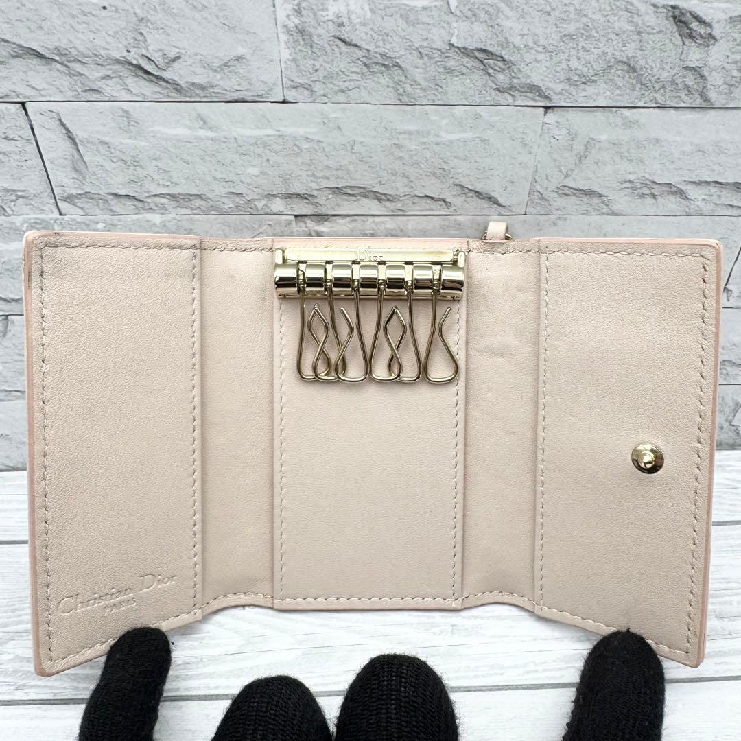 【美品】ディオール　キーケース　6連　カナージュ　ピンク　ディオールチャーム