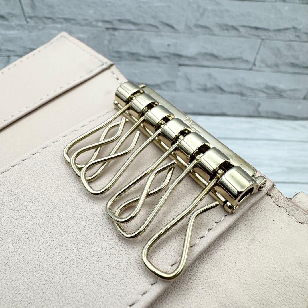 【美品】ディオール　キーケース　6連　カナージュ　ピンク　ディオールチャーム