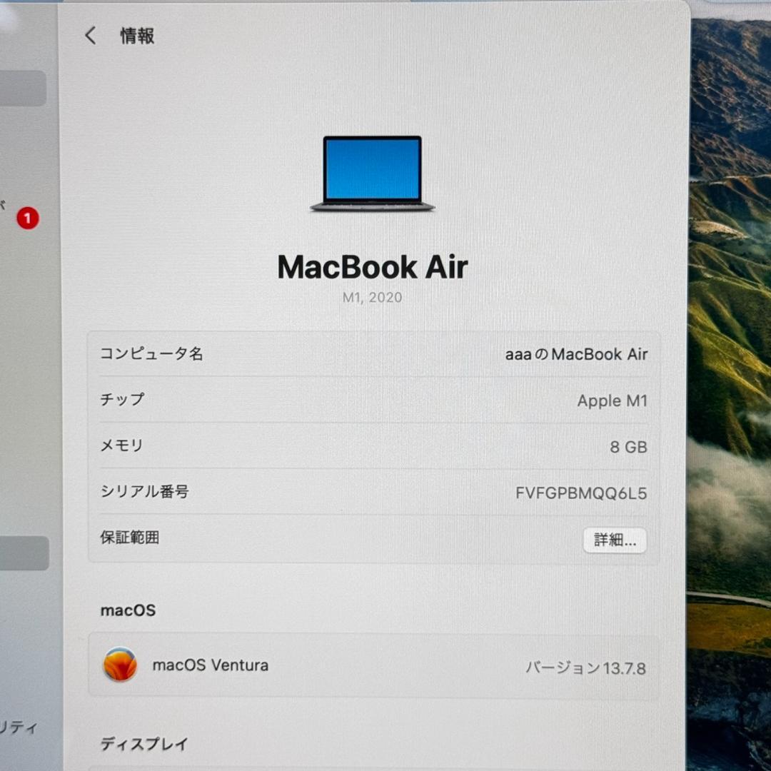 MacBook本体 P327 Apple MacBook Air M1 13inch