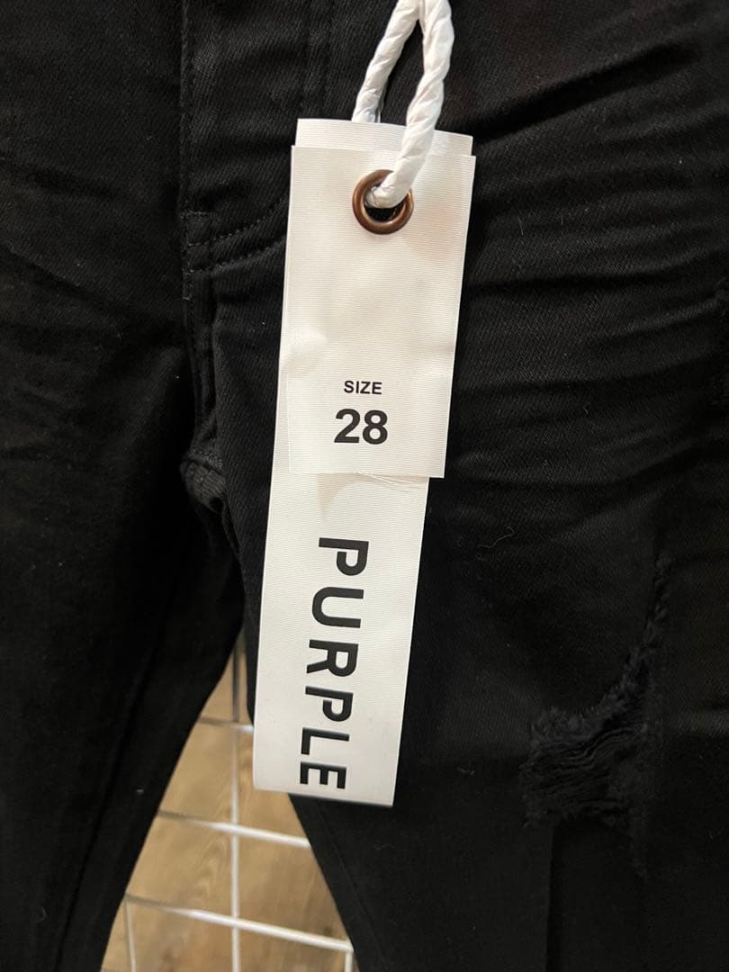 purpleデニム ブラック サイズ28 ダメージ加工