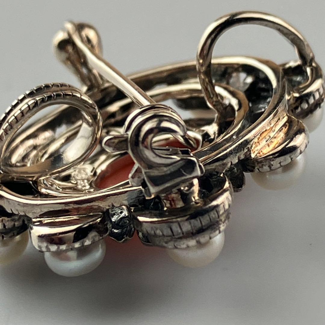 碌山 ロクザン サンゴ コーラルペンダントトップ/ブローチ パール Ag925