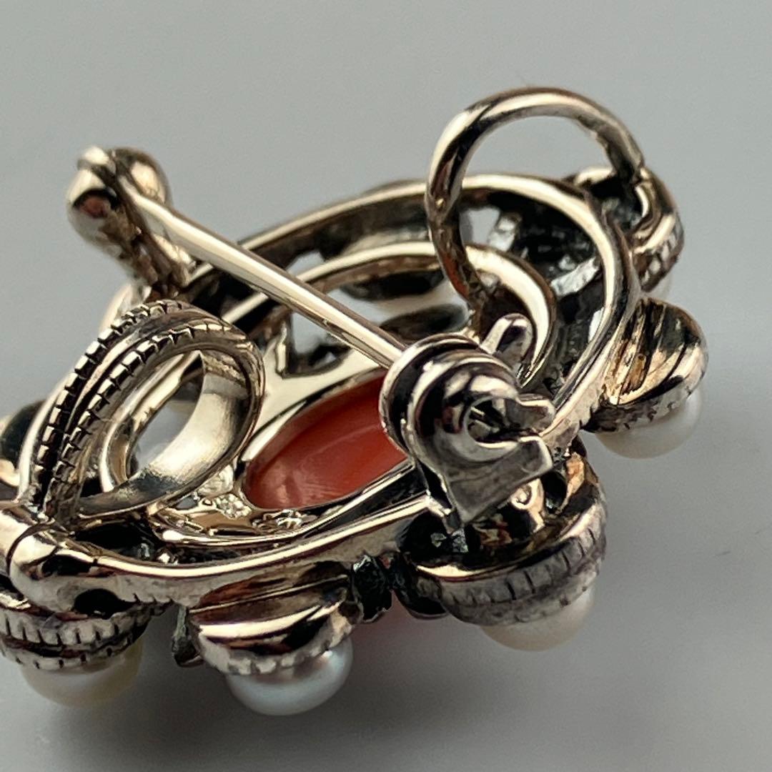 碌山 ロクザン サンゴ コーラルペンダントトップ/ブローチ パール Ag925