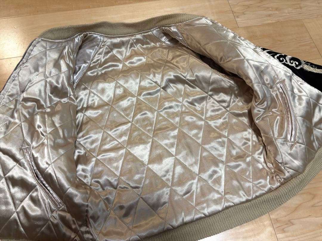 黒 ベルベット スカジャン ライオン ドラゴン刺繍