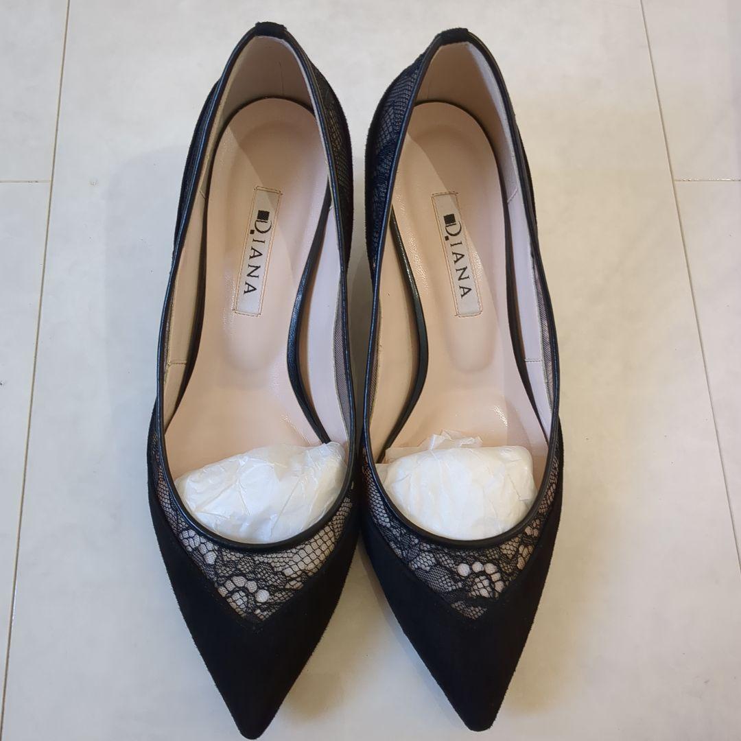 DIANA　ダイアナ　チュールレースコンビパンプス　黒 フォーマル　レディース