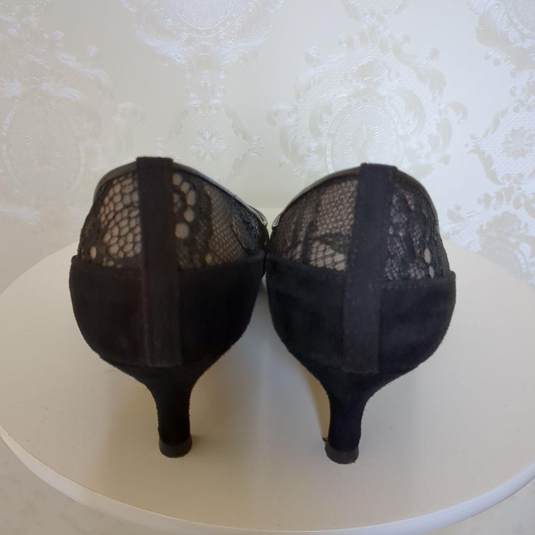 DIANA　ダイアナ　チュールレースコンビパンプス　黒 フォーマル　レディース