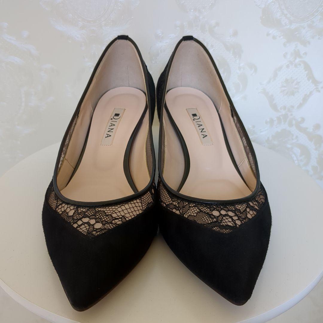 DIANA　ダイアナ　チュールレースコンビパンプス　黒 フォーマル　レディース