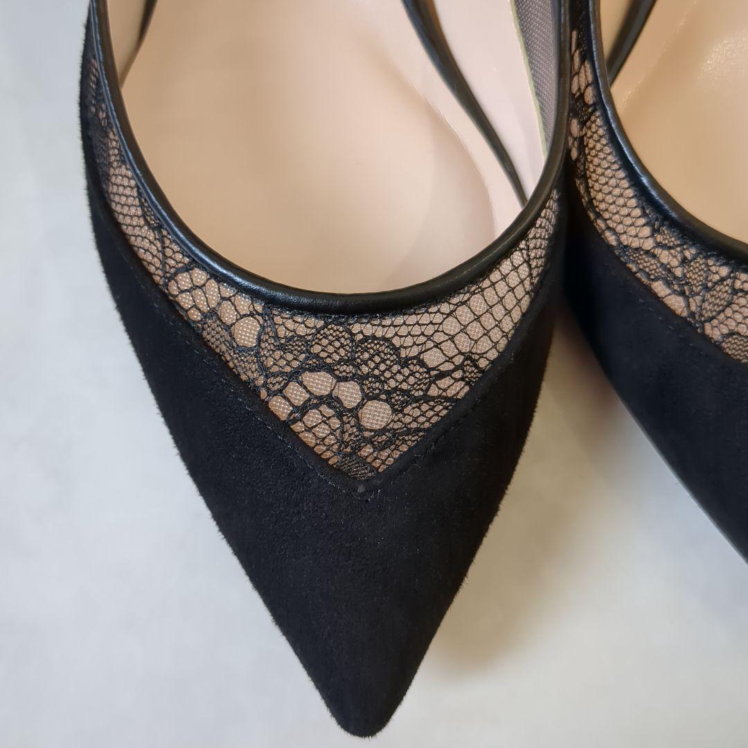 DIANA　ダイアナ　チュールレースコンビパンプス　黒 フォーマル　レディース