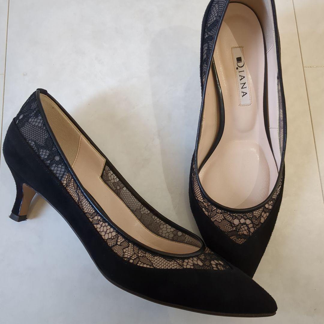 DIANA　ダイアナ　チュールレースコンビパンプス　黒 フォーマル　レディース
