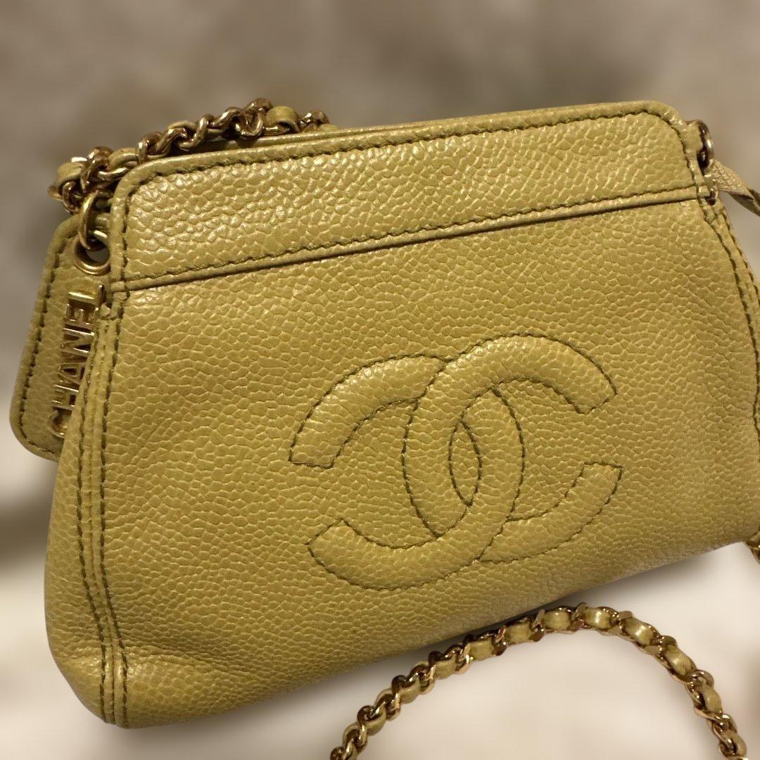 れ*ん様 CHANEL キャビアスキン チェーンショルダー 黄 ココマーク