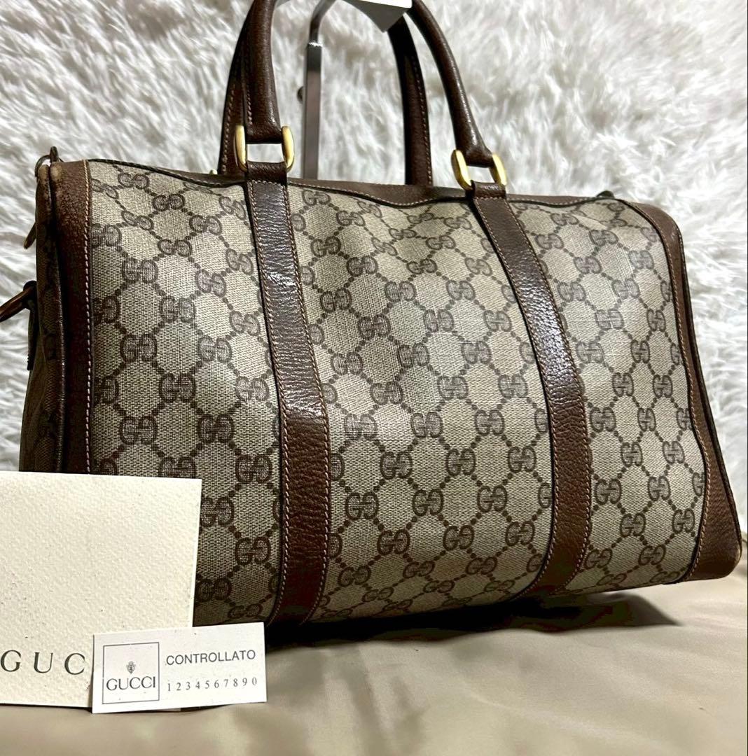 【正規品】オールドグッチ PVC ハンドバッグ ミニボストン ヴィンテージ 茶