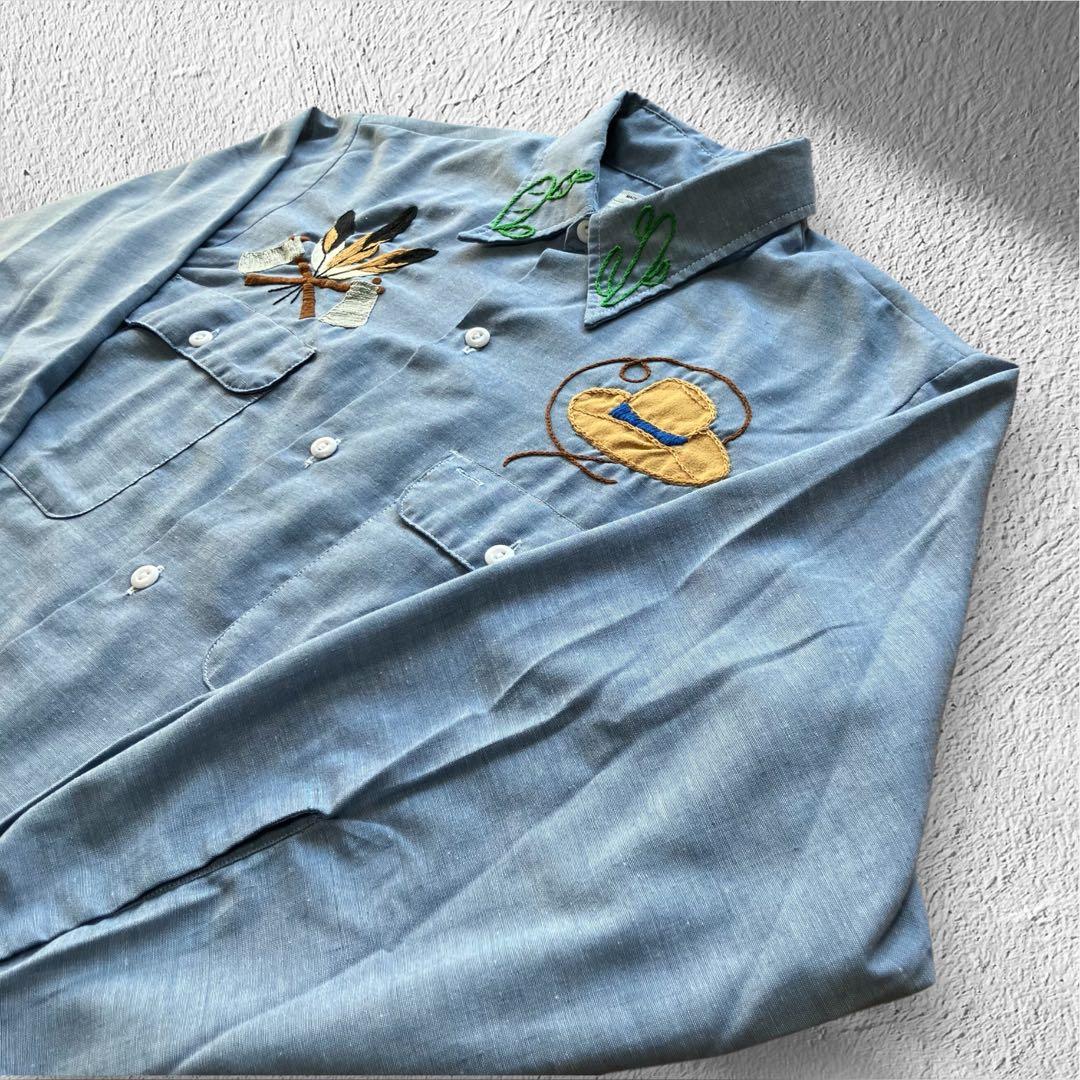 【極美品】70s BIG MAC 刺繍 シャンブレーシャツ バック刺繍 L相当