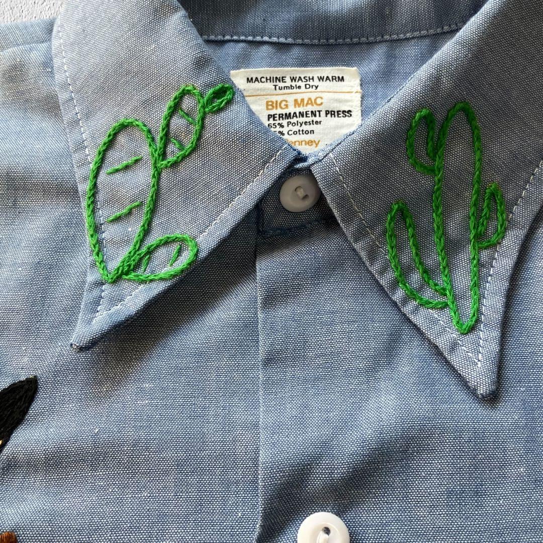 【極美品】70s BIG MAC 刺繍 シャンブレーシャツ バック刺繍 L相当