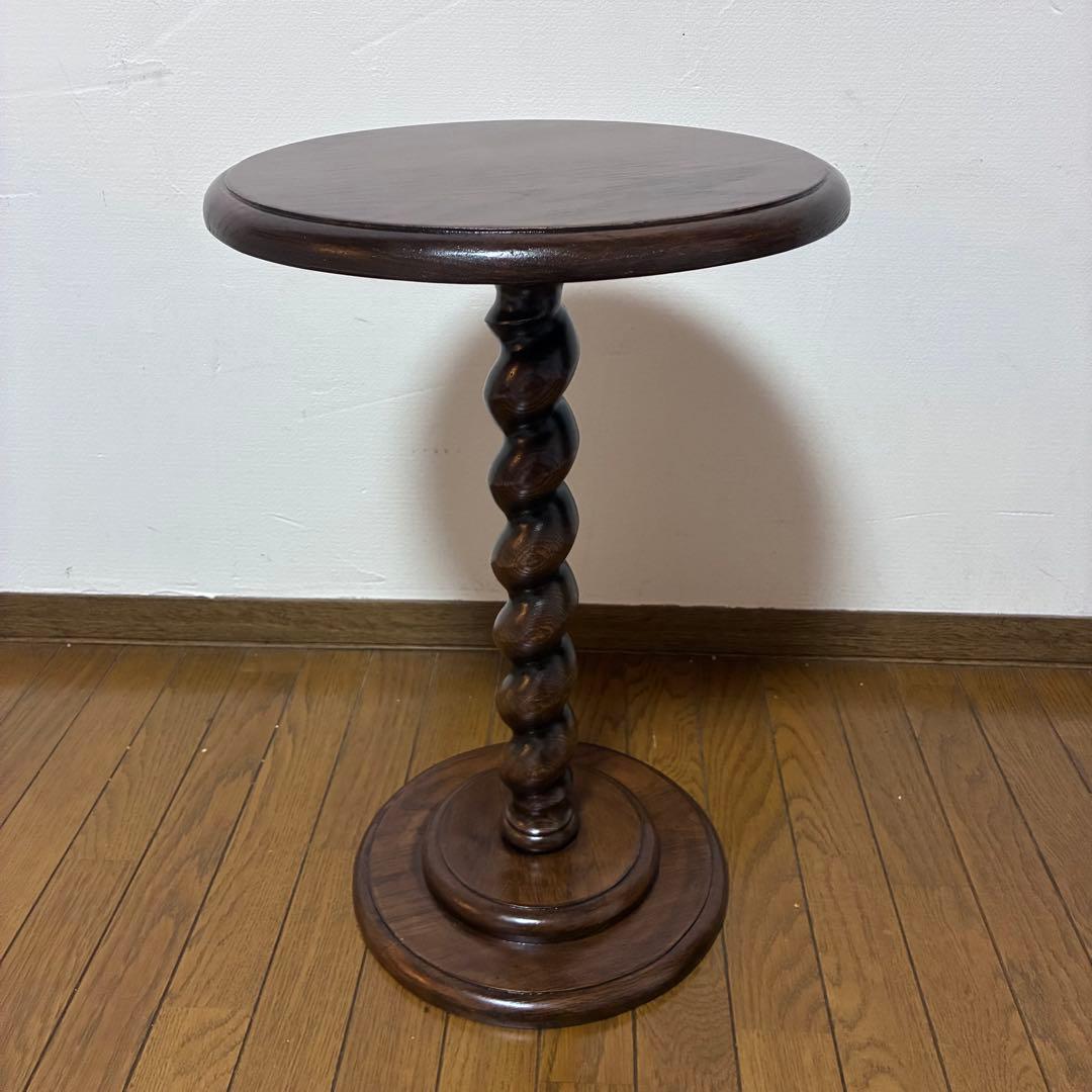 【未使用品】アンティーク調 花台 木製 イギリス 丸テーブル