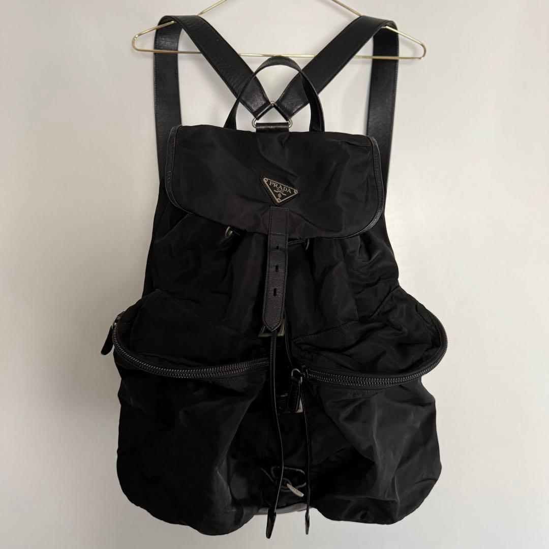 廃盤 PRADA ナイロン リュック 大 三角ロゴ 黒 イタリア製 箱 保存袋付