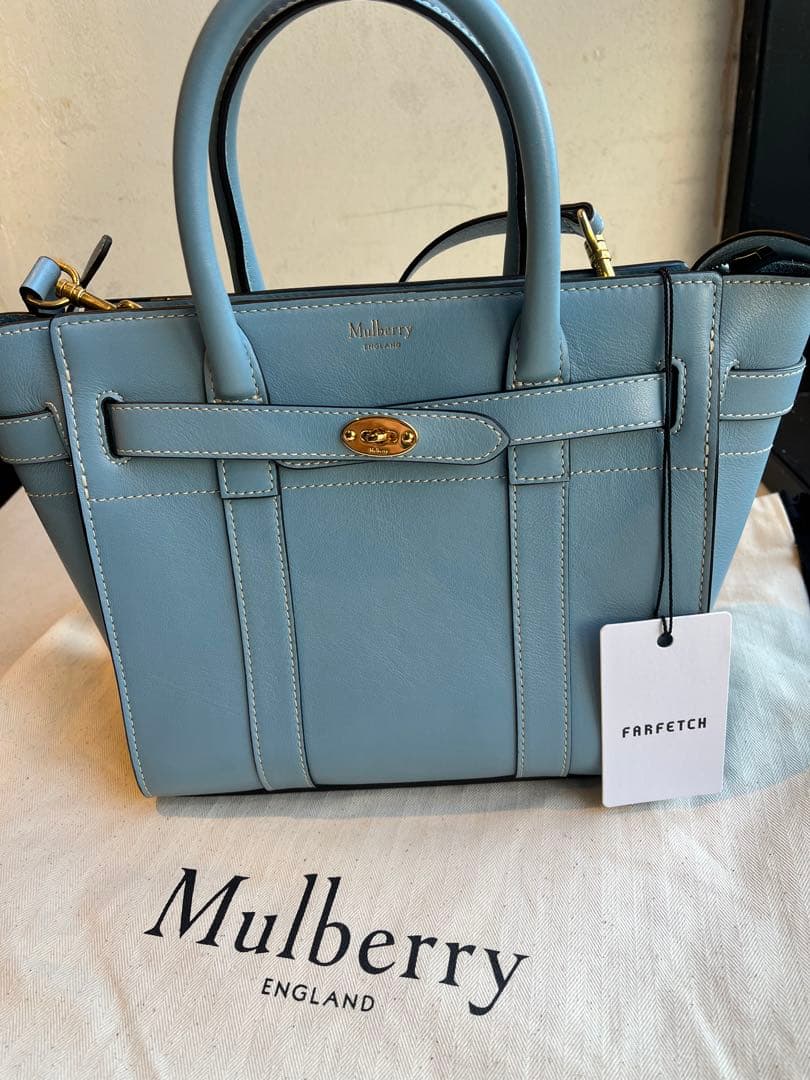 【新品未使用】マルベリー　ミニ ジップド ベイズウォーター　ポプリンブルー