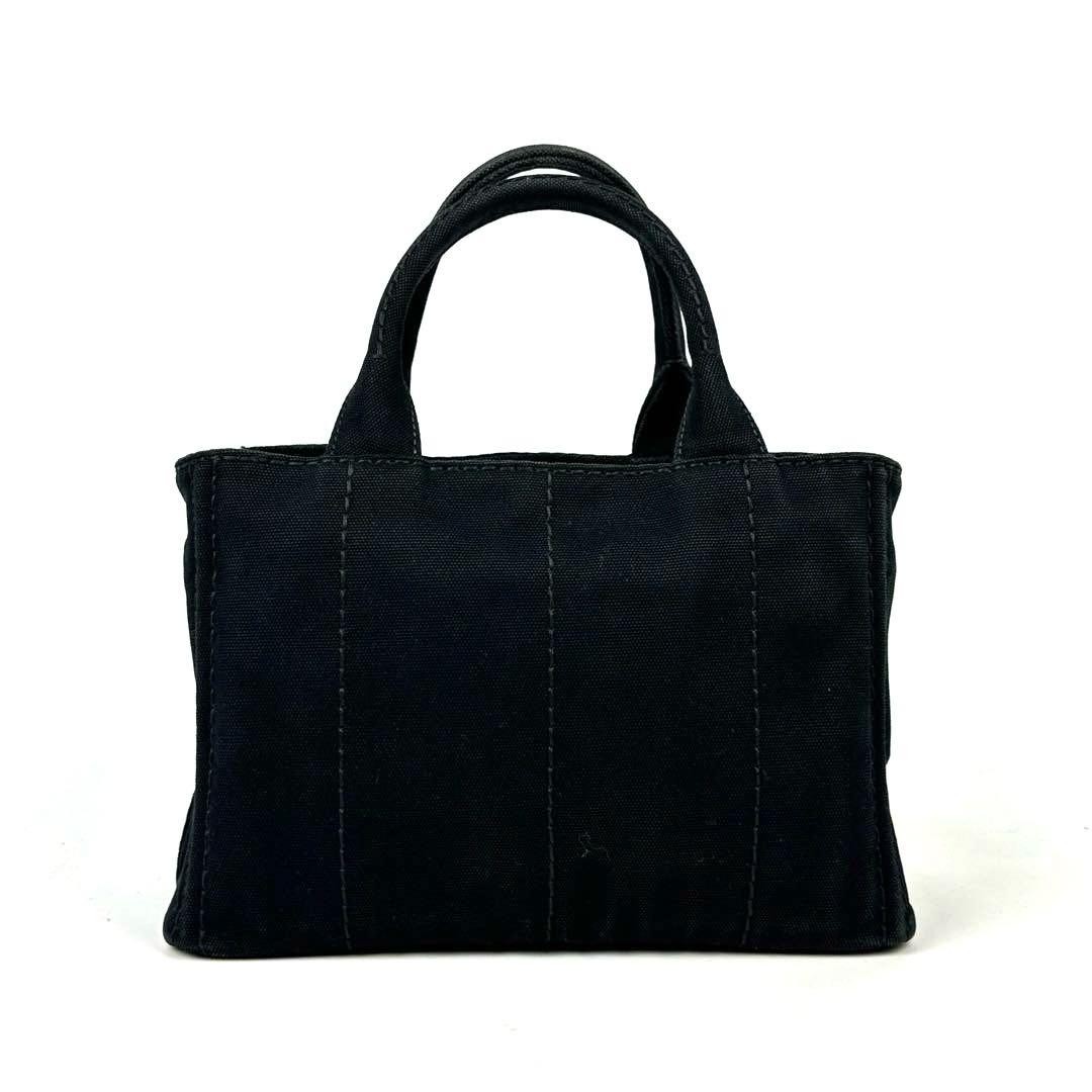 【美品】プラダ　カナパ　ハンドバッグ　三角ロゴ　ゴールド金具　デニム　ブラック