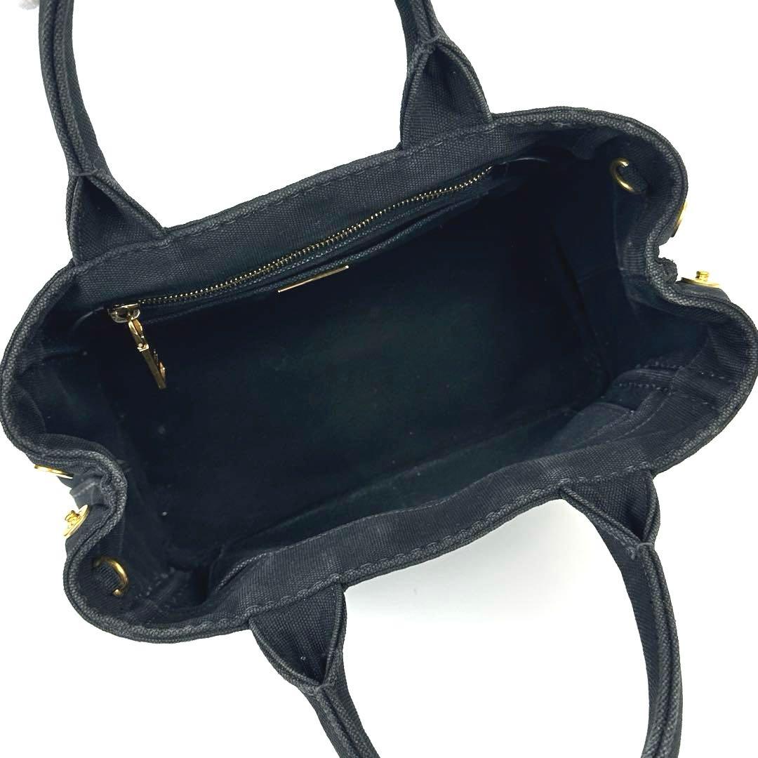 【美品】プラダ　カナパ　ハンドバッグ　三角ロゴ　ゴールド金具　デニム　ブラック