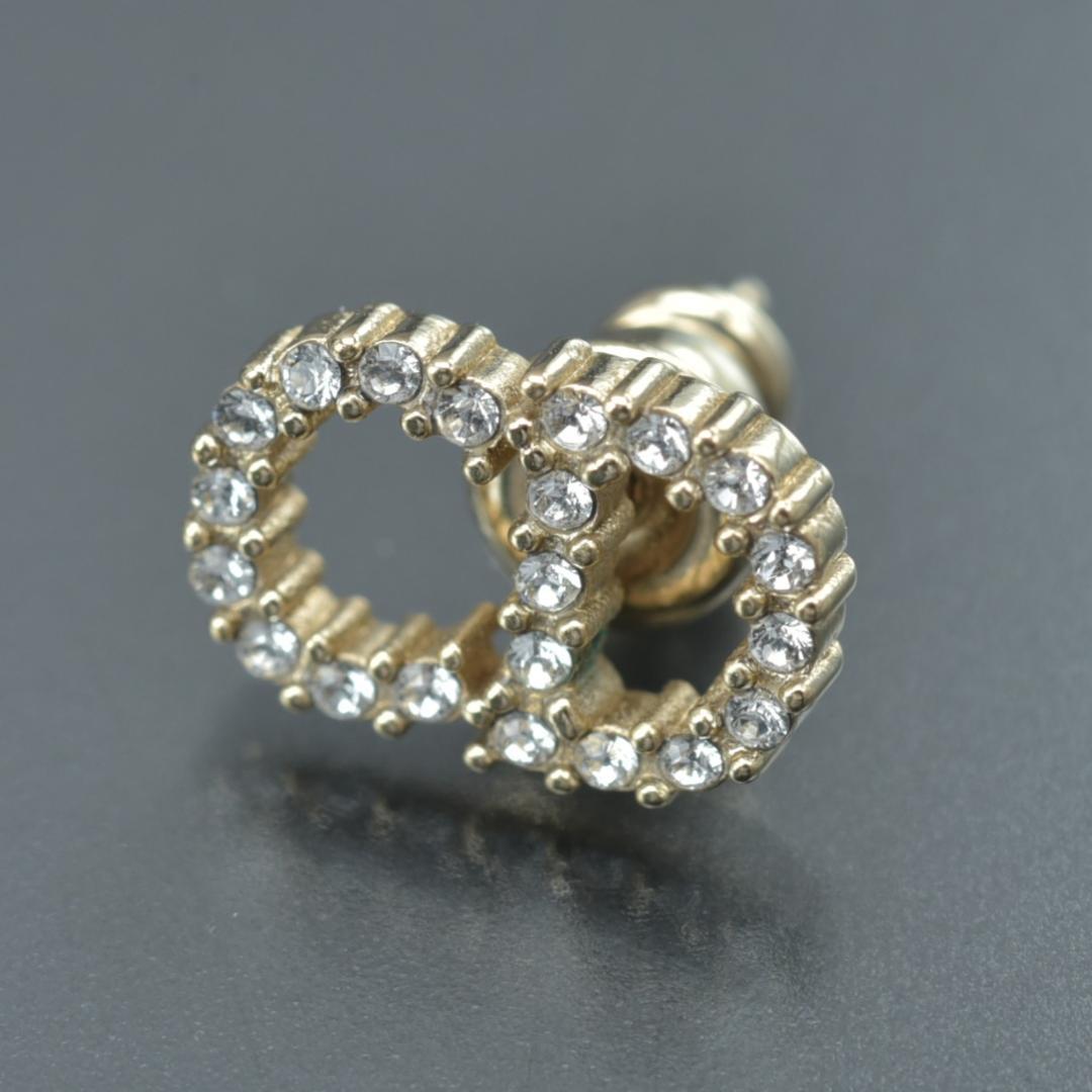 美品 ディオール ピアス 片耳 ロゴ CD ゴールド ラインストーン