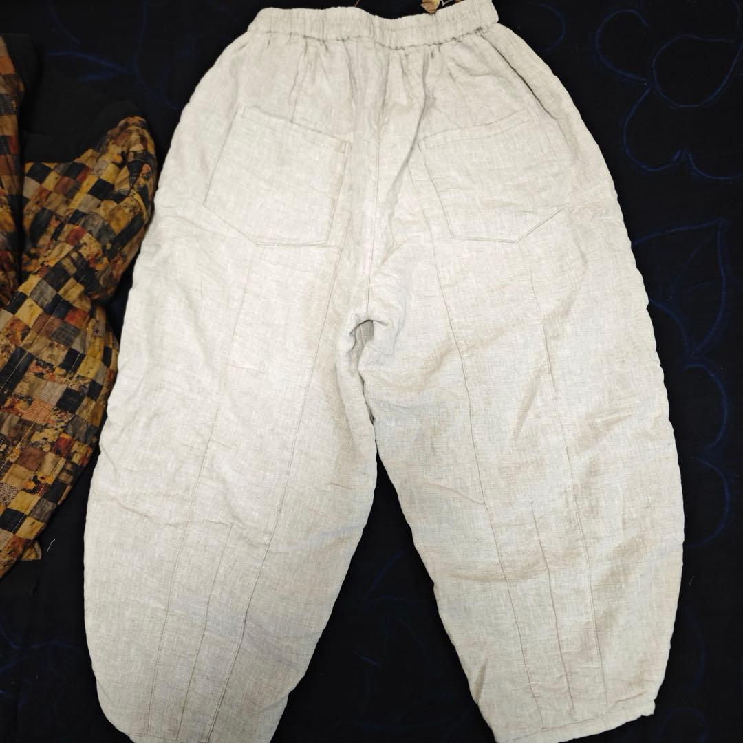 素朴 シンプル　 中綿リネンガウチョパンツ　ゆったり