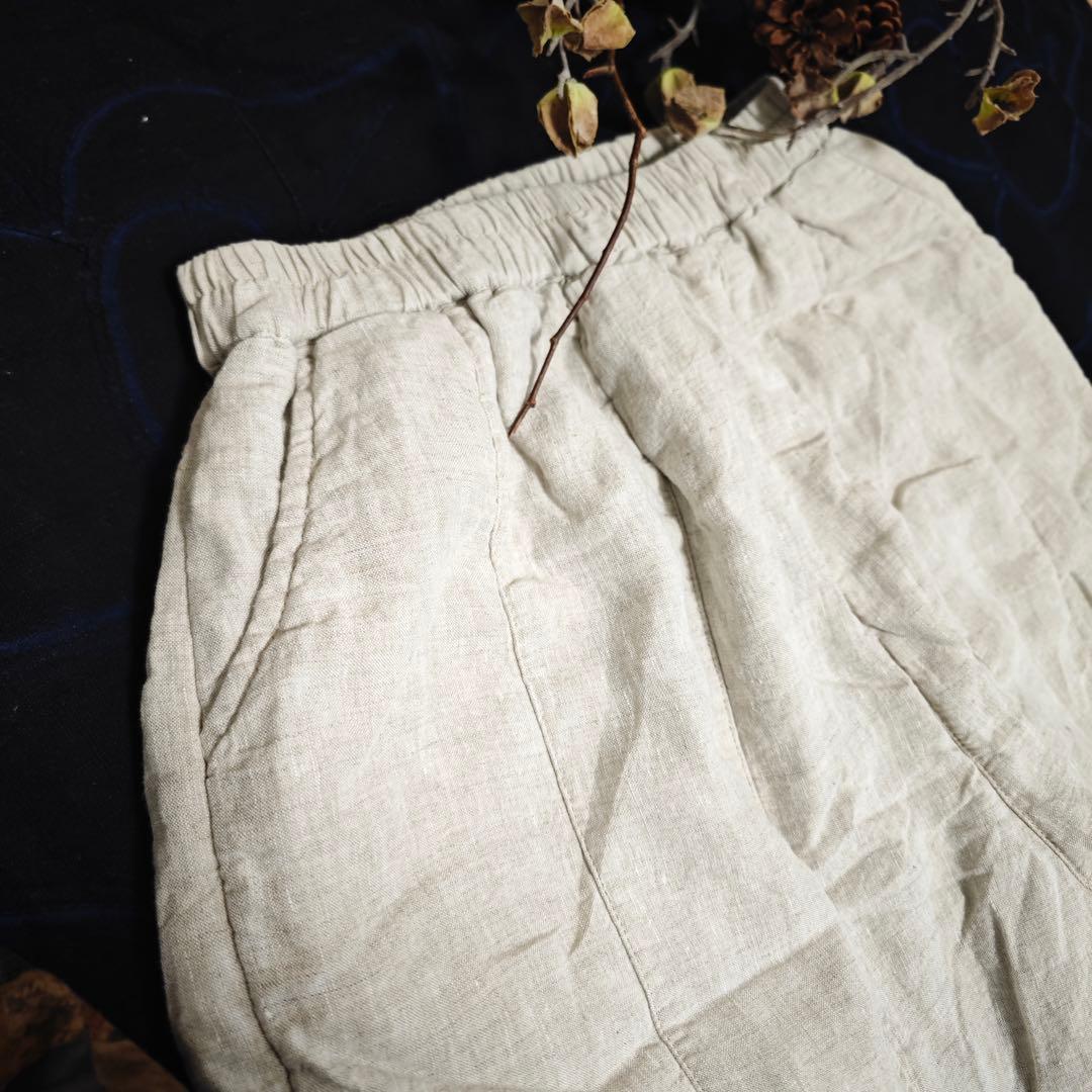 素朴 シンプル　 中綿リネンガウチョパンツ　ゆったり