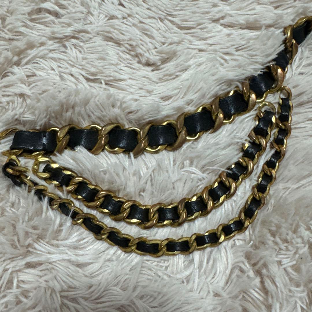 CHANEL シャネル 黒×ゴールド レザーチェーンベルト ヴィンテージ