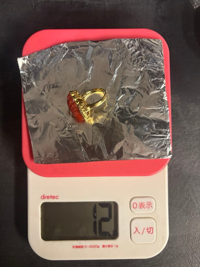 う*ん様 再販売　専用中国メノウ石　赤色花形デザインリング 18k刻印　0.31