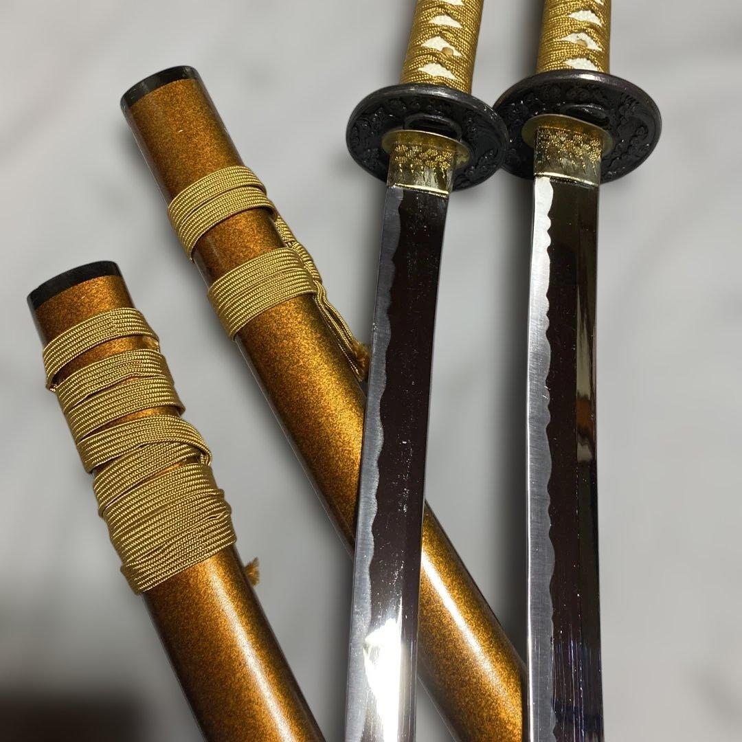 模造刀大小2本セット 金茶柄 雲龍楕円鍔 梨地呂鞘