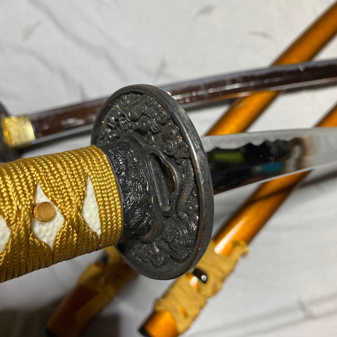 模造刀大小2本セット 金茶柄 雲龍楕円鍔 梨地呂鞘