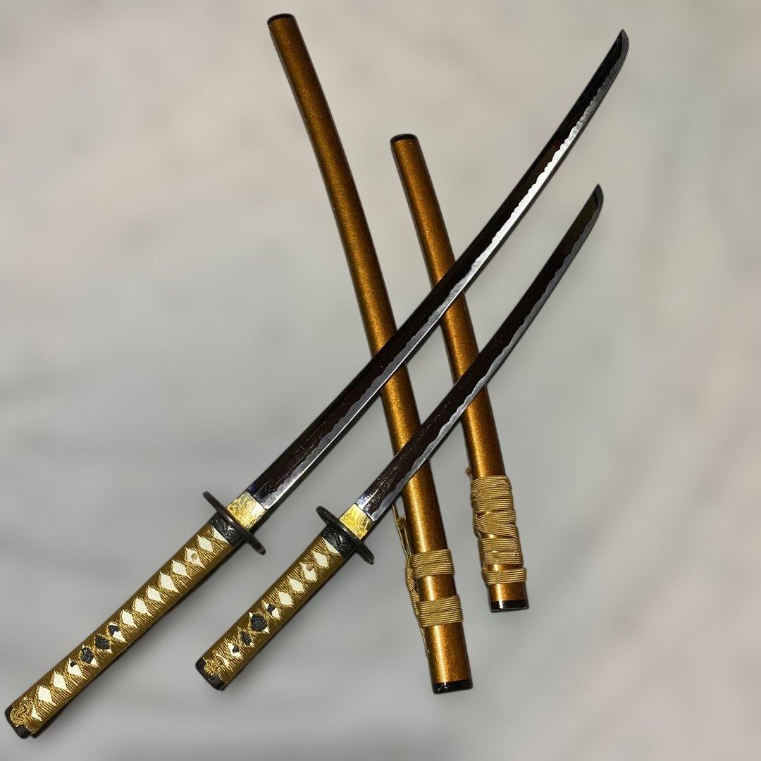 模造刀大小2本セット 金茶柄 雲龍楕円鍔 梨地呂鞘