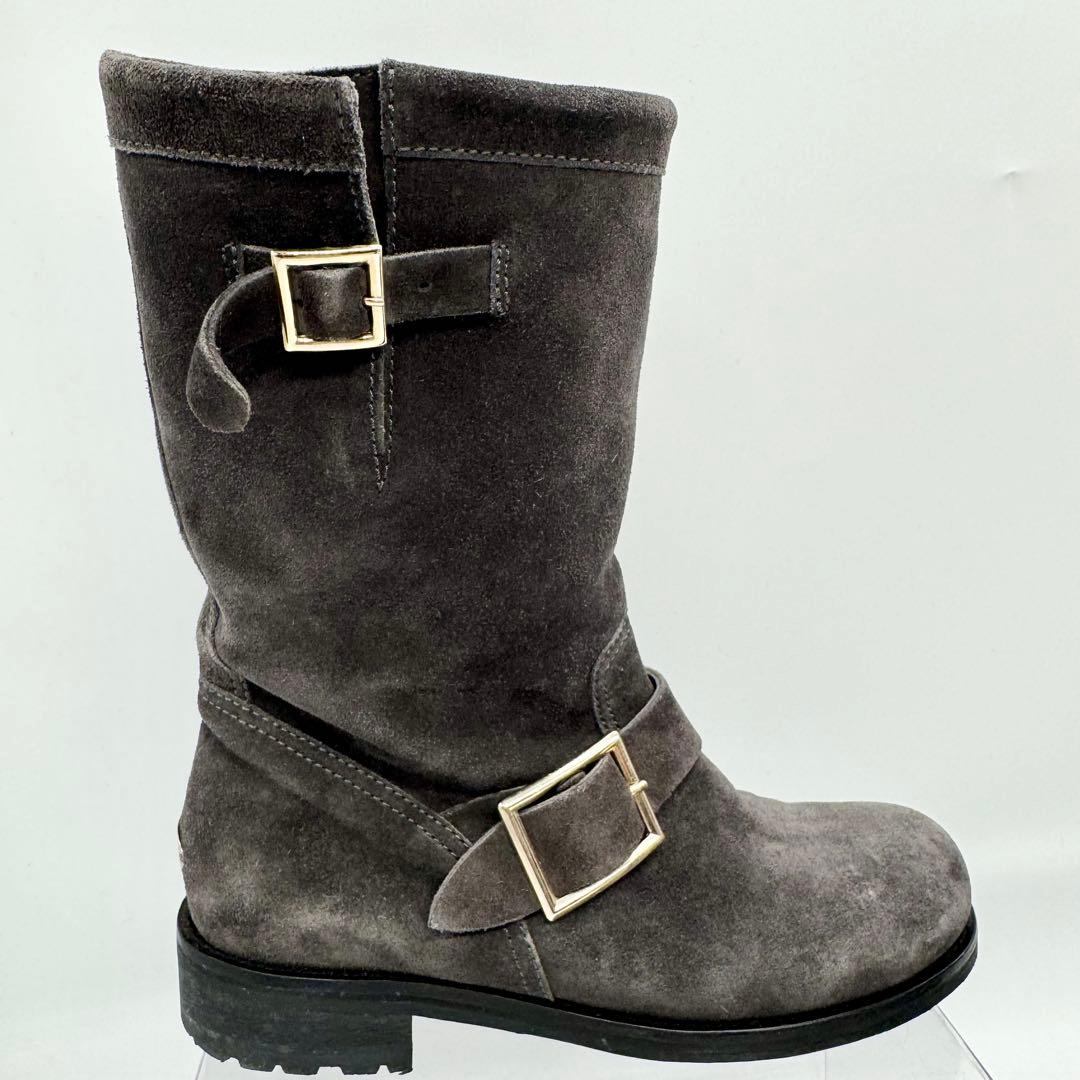 JIMMYCHOO ジミーチュウ　スエードバイカーバックルブーツ