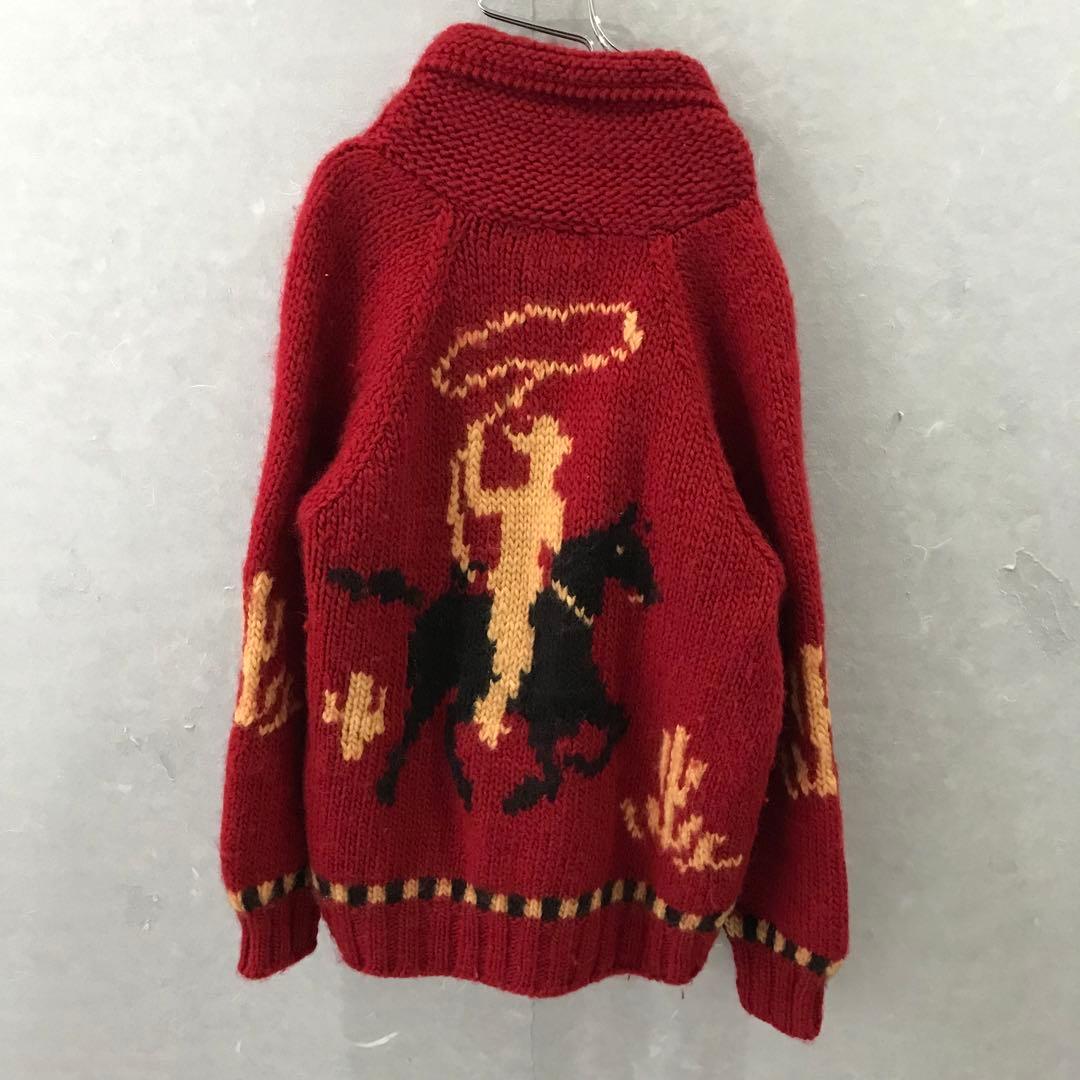 90s FIRST DOWN カウボーイ カウチン ニット ヴィンテージ M 赤