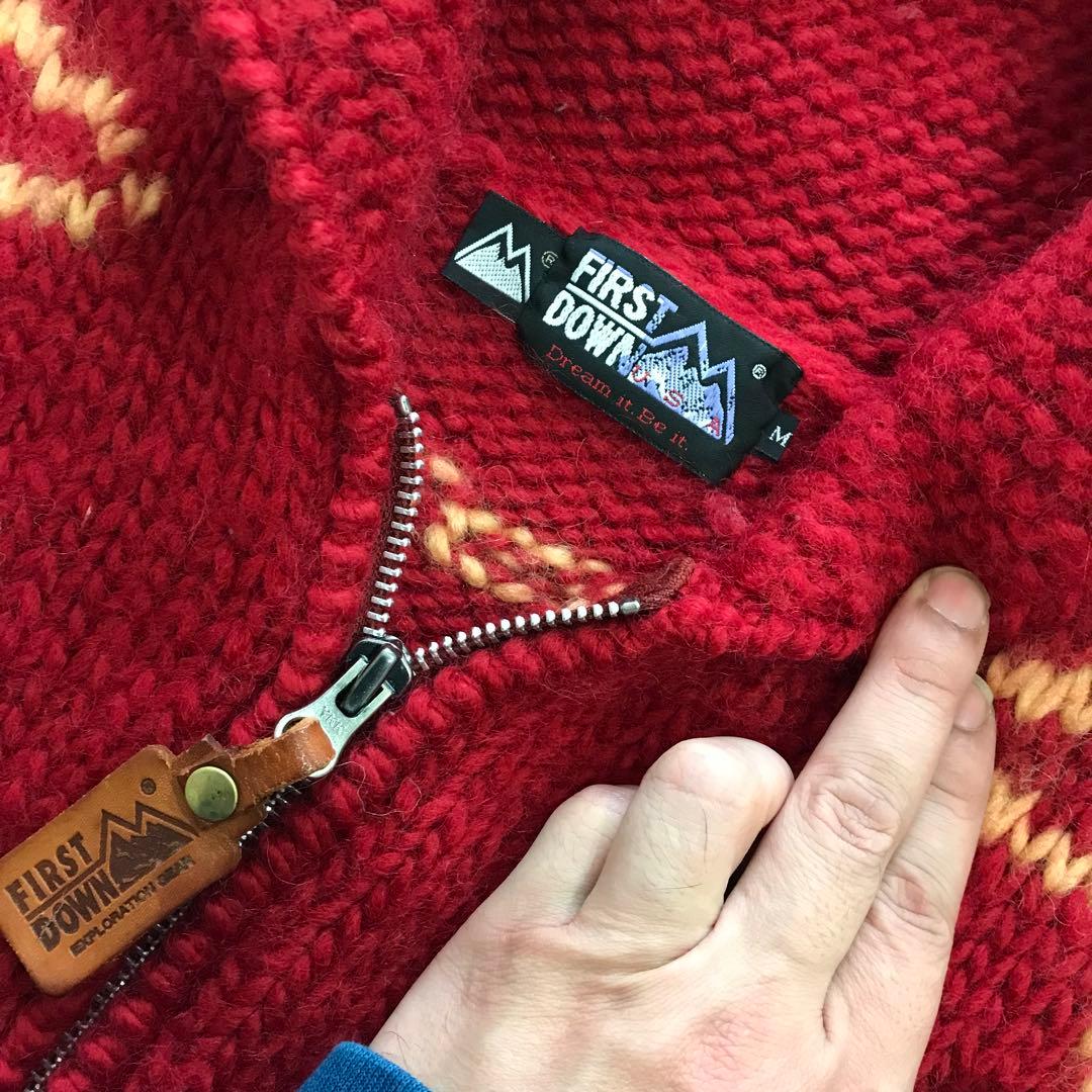 90s FIRST DOWN カウボーイ カウチン ニット ヴィンテージ M 赤