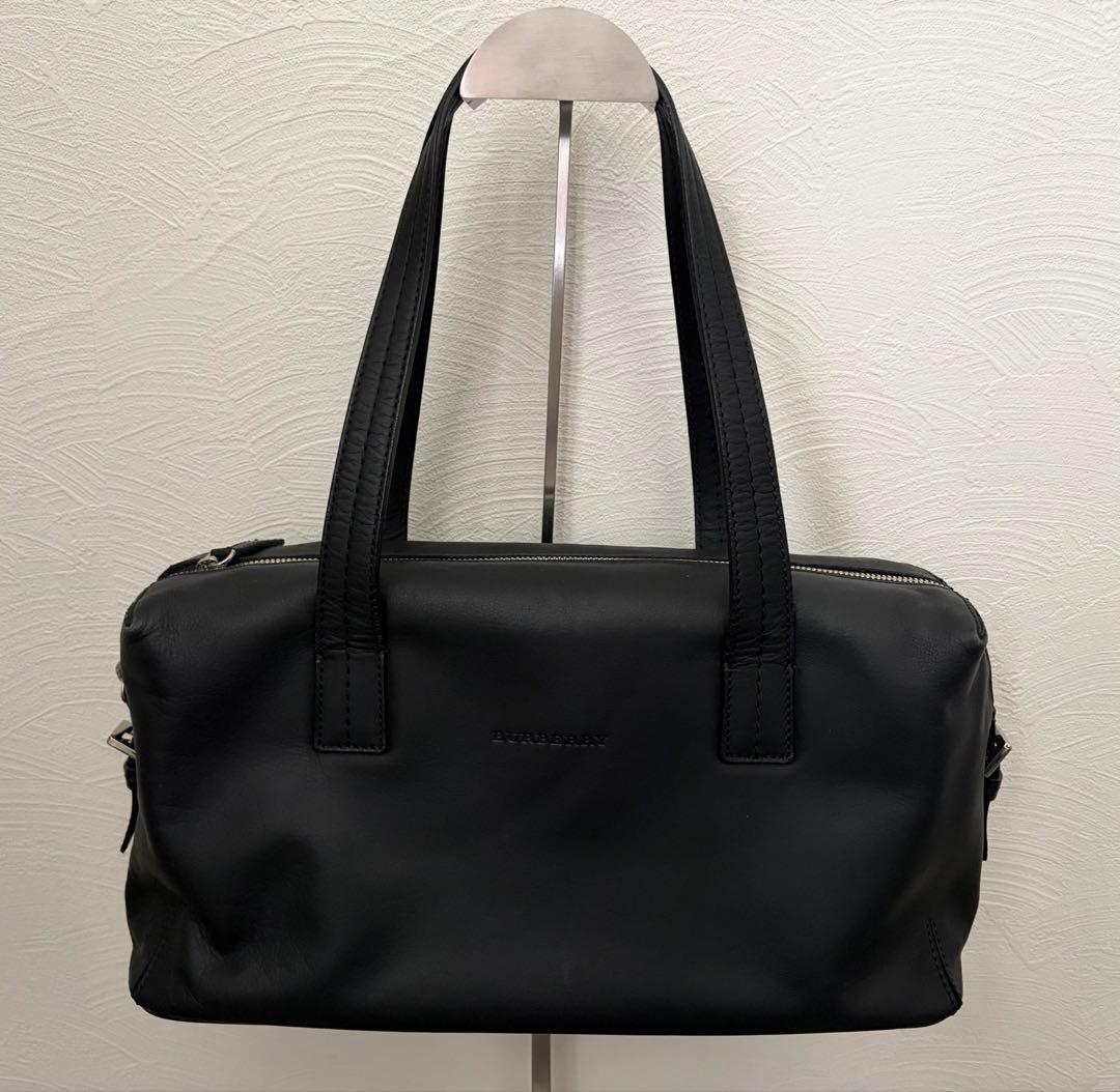 BURBERRYレザー黒トートバッグ内ノバチェック柄本革ブラックバーバリー
