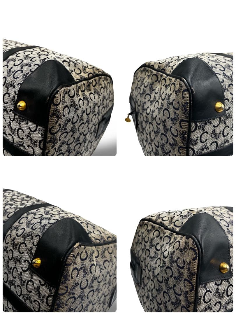 【良品】セリーヌ　ボストンバッグ　マカダム柄　レザー　キャンバス　トラベル　黒