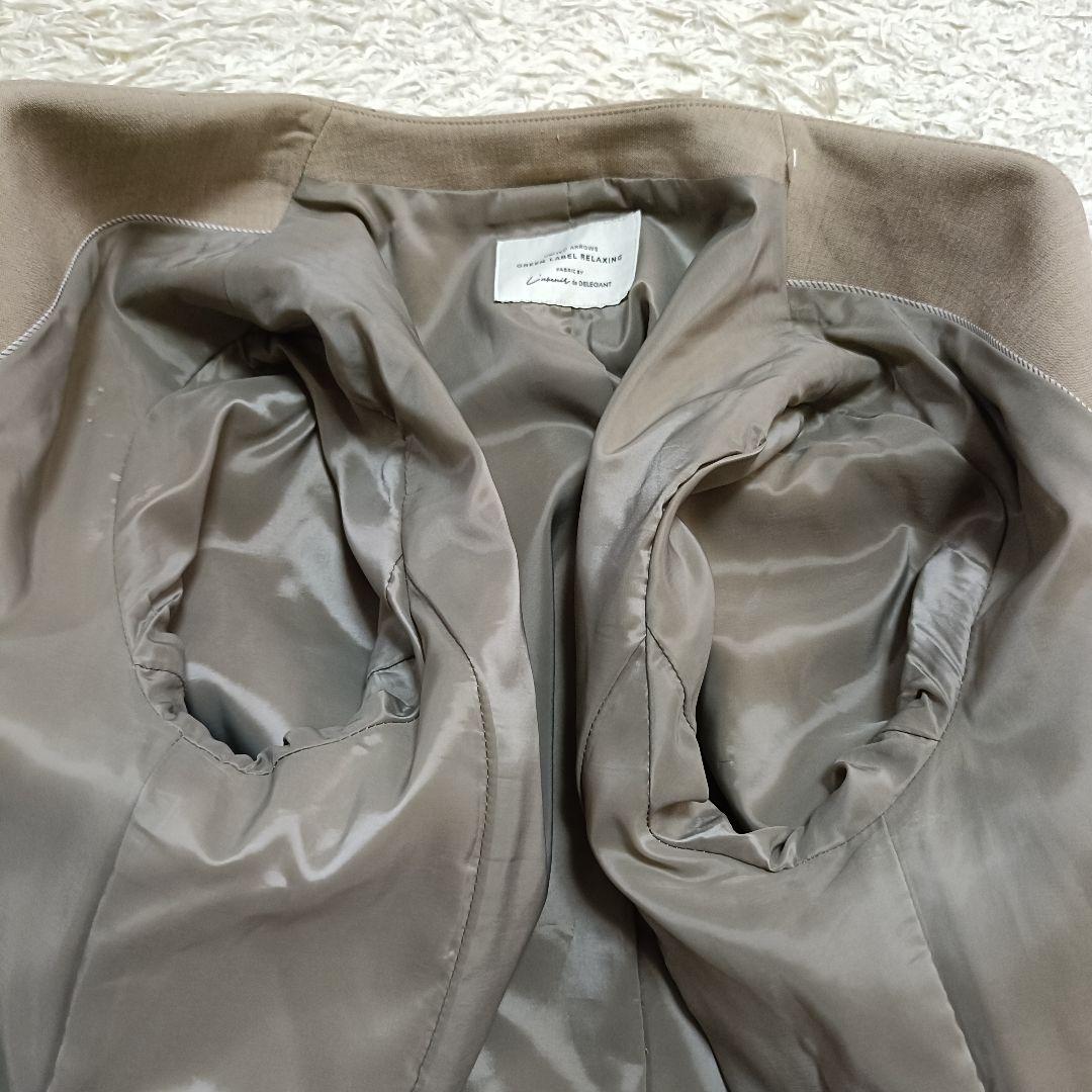 【美品】グリーンレーベルリラクシング ノーカラースーツ ワイドパンツ 40