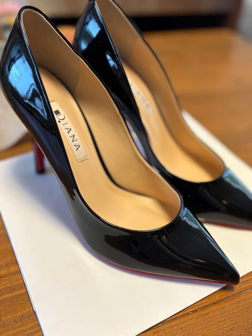 Diana(ダイアナ) 黒赤 エナメル ハイヒール パンプス